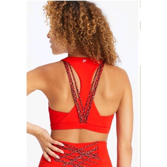 Fabletics Womens Boost Medium Impact Sports Bra XL Electric Cherry Mini Leopard - Picture 1 of 7